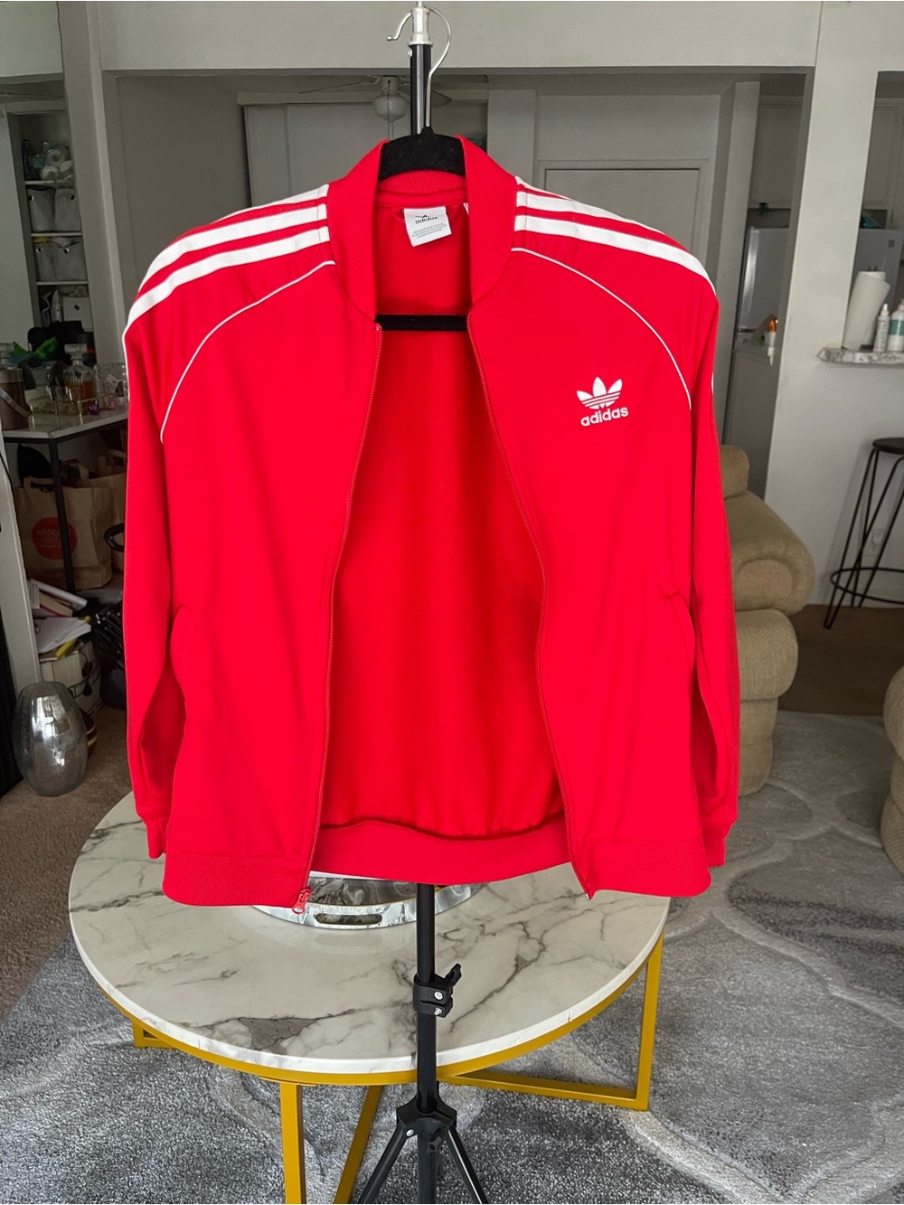 Adidas Originals Red Track Jacket Full Zip Three Stripes Womens